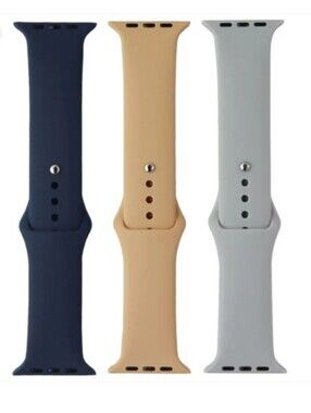 Apple Watch Band 3‑Pack Soft‑Touch Silicone – Navy/Tan/Gray (42/44/45mm)